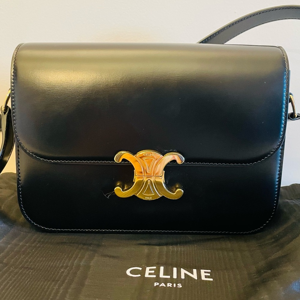 Celine Black Medium Triomphe Bag In Shiny Calfskin - Picture 6 of 9
